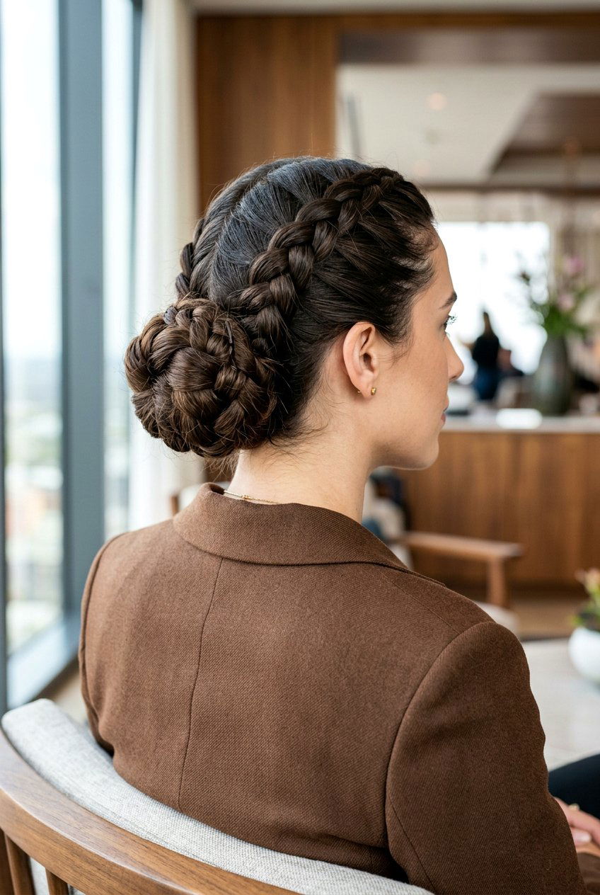 Double Braided Bun - 20 easy corporate hairstyle for long hair - 20 easy corporate hairstyle for long hair