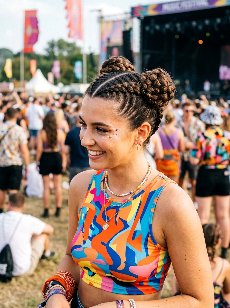 Double Braided Buns With Zigzag Part - 20 rave braid buns hairstyle - 20 rave braid buns hairstyle