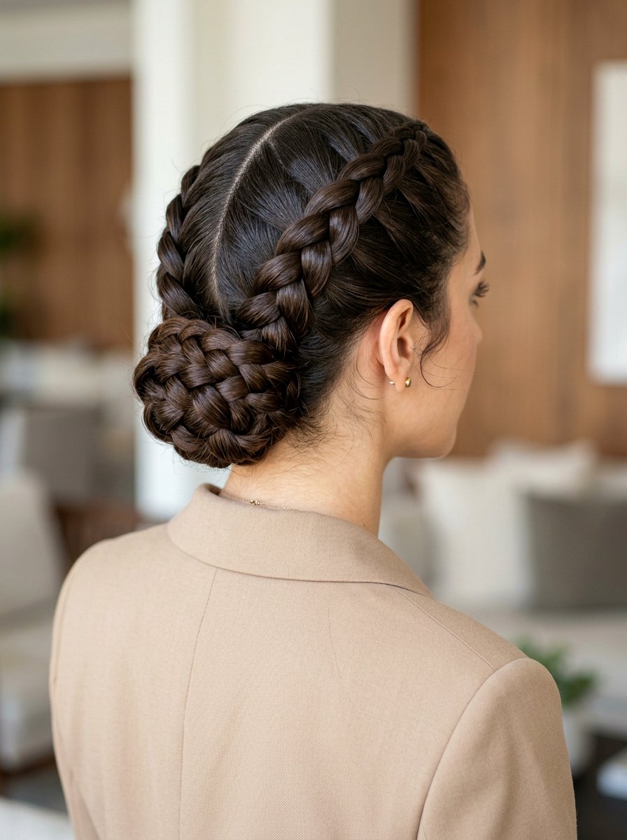Double Braided Glossy Low Bun With Middle Part - 20 glossy low bun with middle part - 20 glossy low bun with middle part