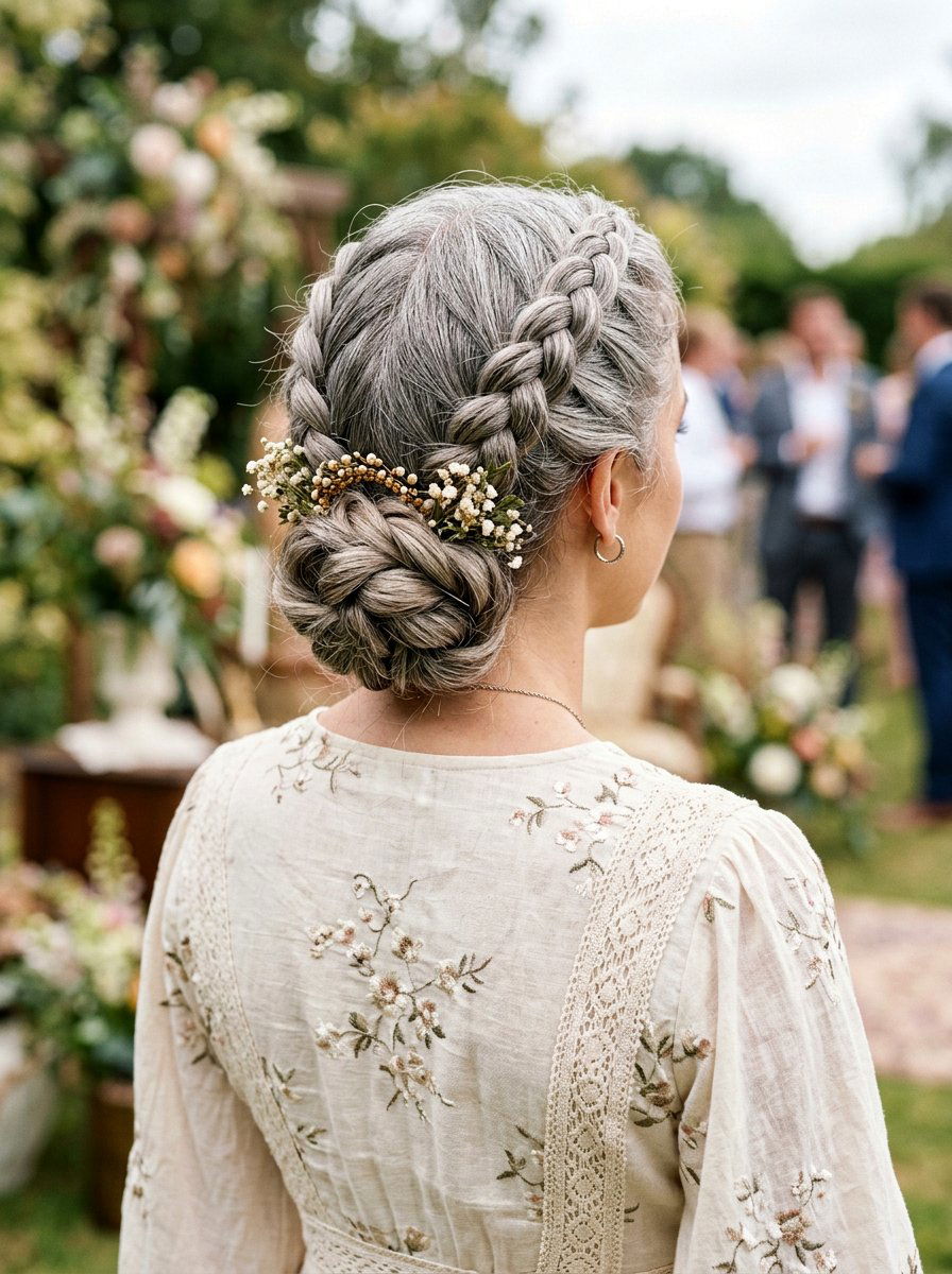 Double Braided Gray Chignon - 20 elegant gray chignon hairstyle - 20 elegant gray chignon hairstyle