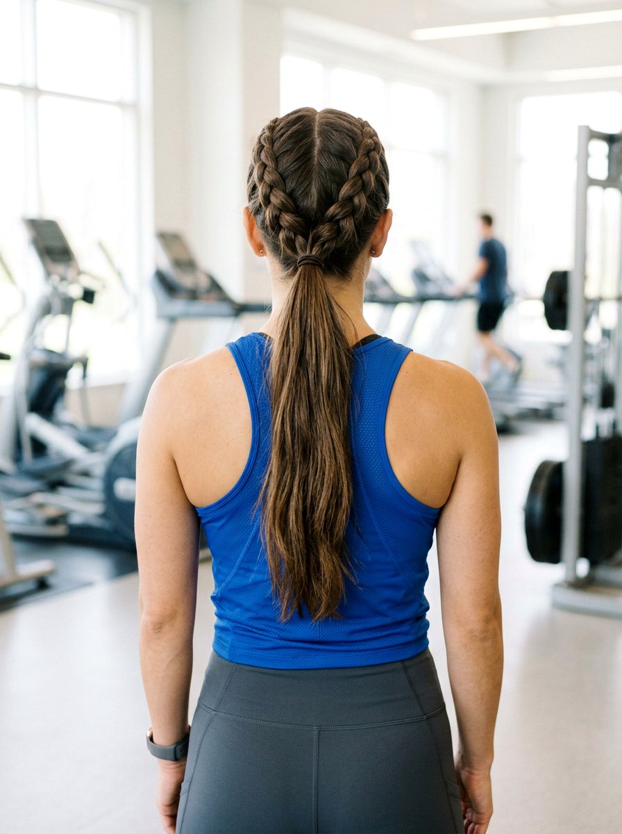 Double Braided Low Ponytail Workout - 20 gym hairstyle with double braids - 20 gym hairstyle with double braids