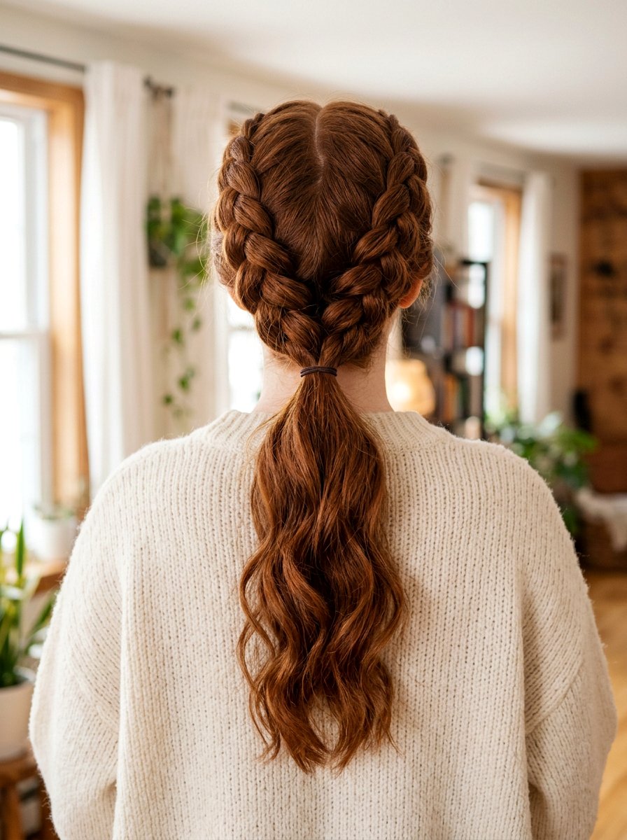Double Braided Low Ponytail - 20 overnight braided ponytail waves - 20 overnight braided ponytail waves