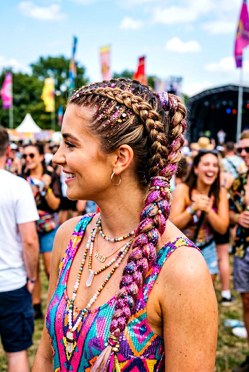 Double Braided Ponytail With Colorful Glitter - 20 festival braid ponytail with glitter - 20 festival braid ponytail with glitter