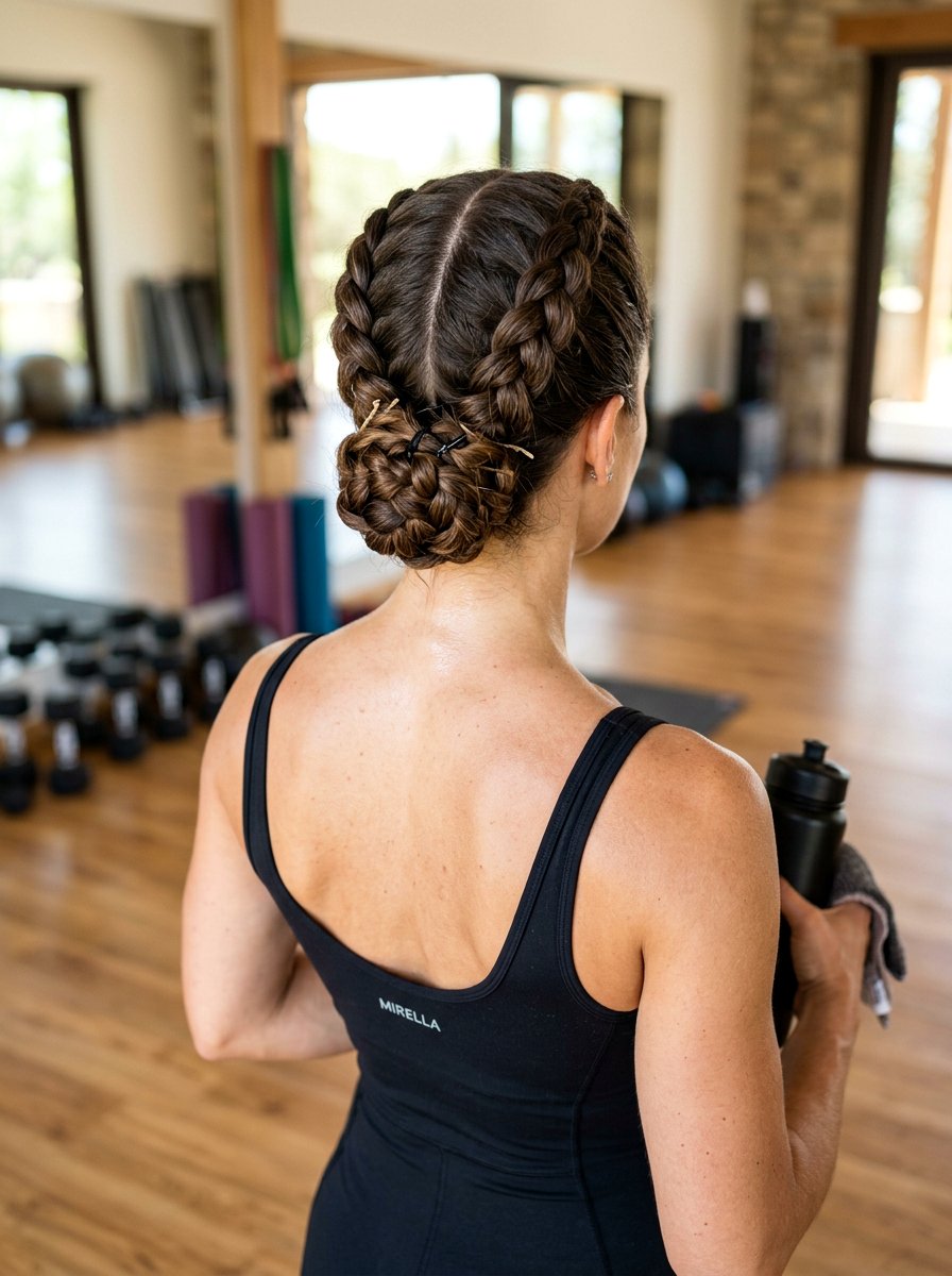 Double Braided Updo Workout - 20 gym hairstyle with double braids - 20 gym hairstyle with double braids