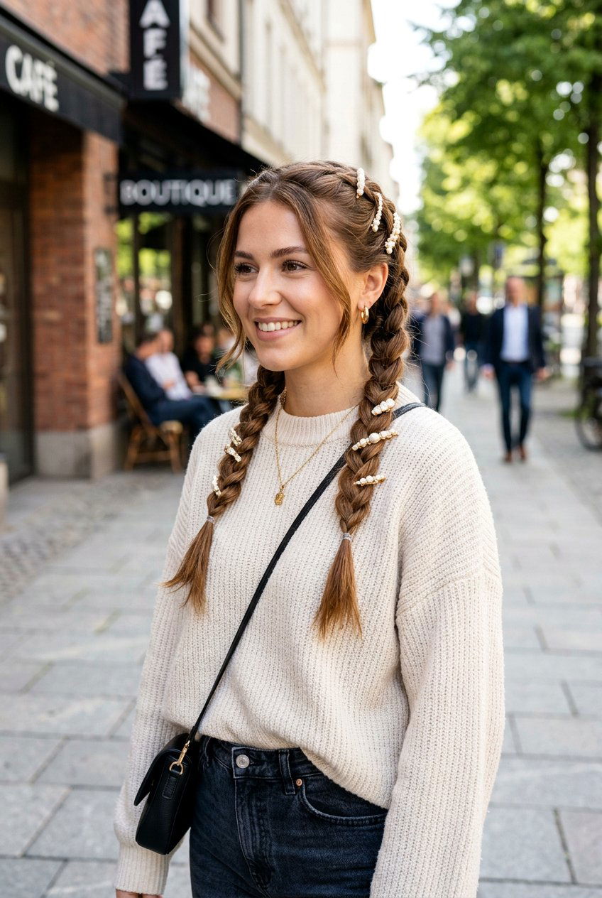 Double Braids With Pearl Clips - 20 pearl clip hairstyles - 20 pearl clip hairstyles