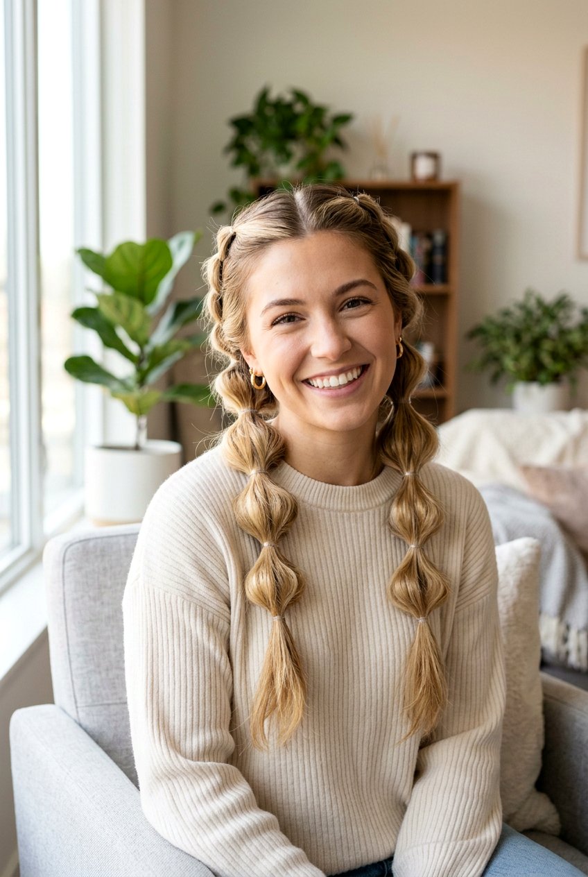 Double Bubble Braids - 20 easy hairstyles for school - 20 easy hairstyles for school