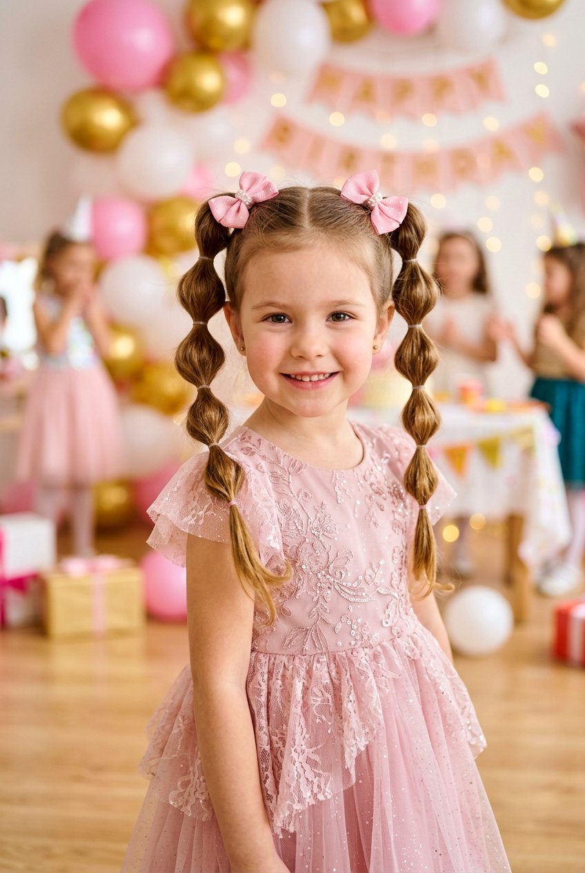 Double Bubble Pigtails With Bow Clips - 20 little girls bubble ponytail with clips - 20 little girls bubble ponytail with clips