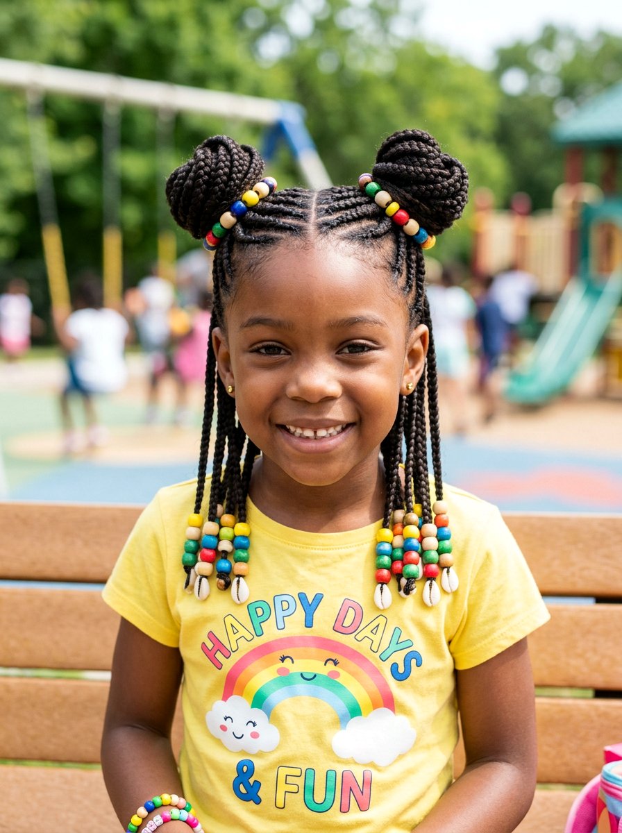 Double Buns Box Braids With Beads - 20 kids box braids with beads - 20 kids box braids with beads