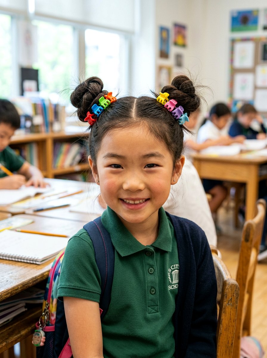 Double Buns With Claw Clips - 20 simple school hairstyle with clips - 20 simple school hairstyle with clips