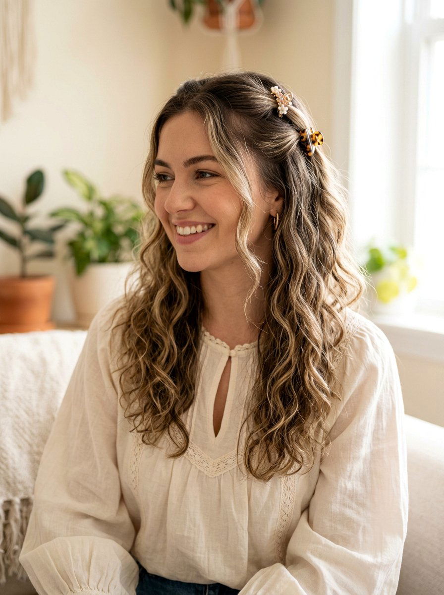 Double Claw Clip Half Up - 20 summer claw clip hairstyles - 20 summer claw clip hairstyles