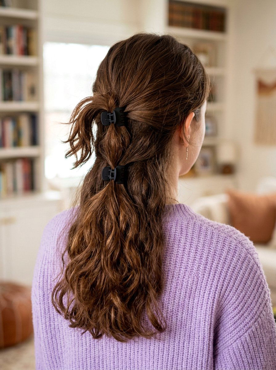 Double Claw Clip Low Ponytail - 20 school ponytail with claw clip - 20 school ponytail with claw clip