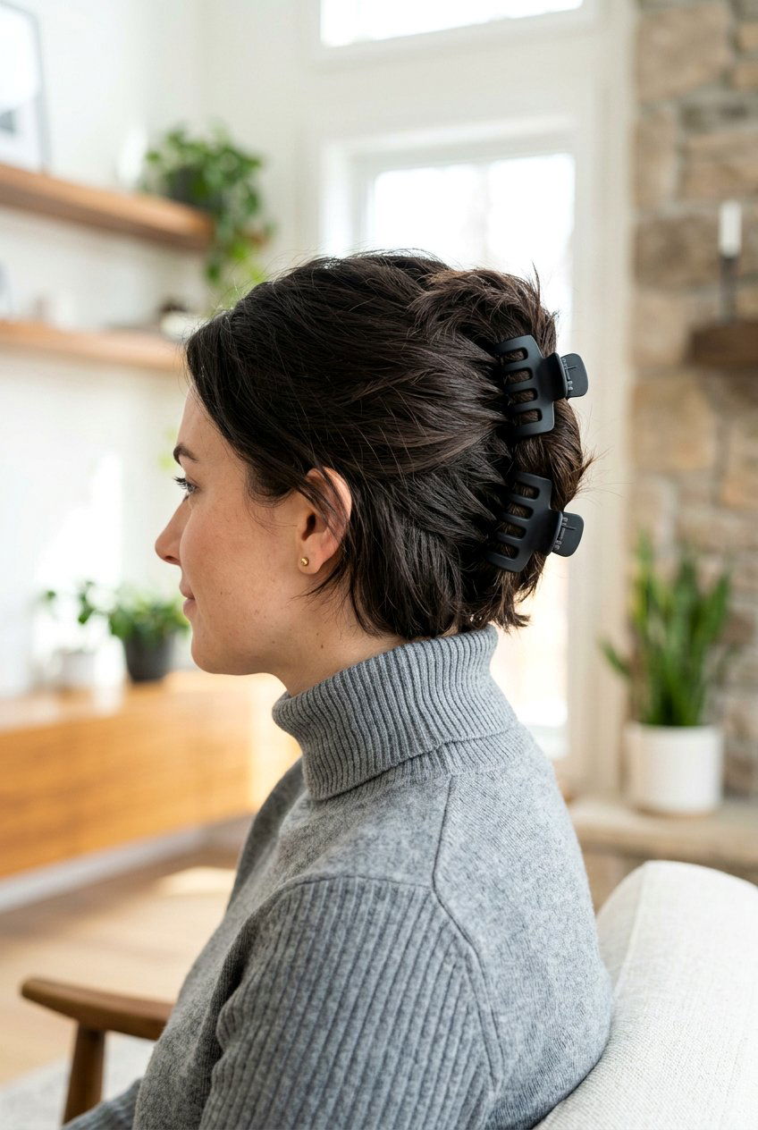 Double Claw Clip Updo - 20 easy claw clip hairstyles for short hair - 20 easy claw clip hairstyles for short hair