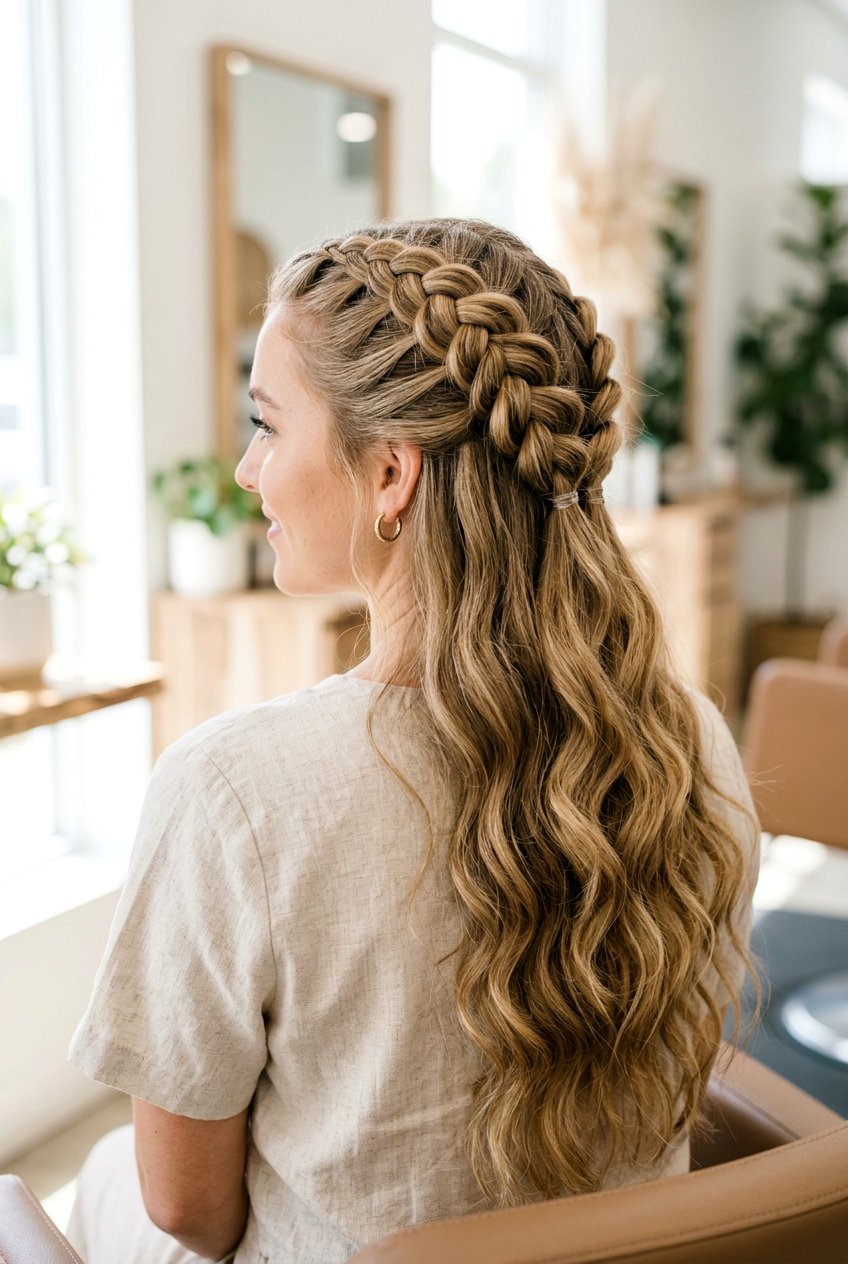 Double Dutch Braid Half Updo - 20 half up half down prom hairstyles - 20 half up half down prom hairstyles