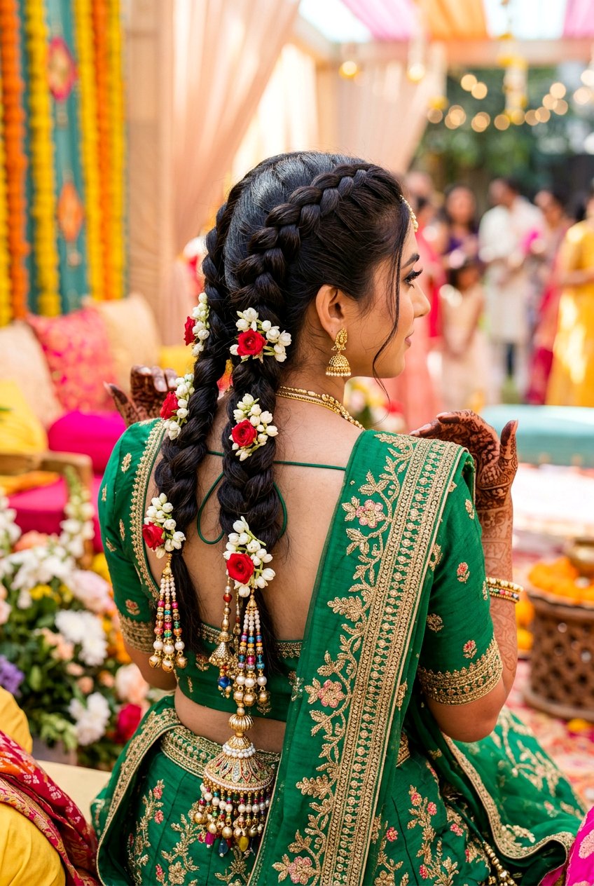 Double Dutch Braid Mehndi Look - 20 mehndi hairstyles - 20 mehndi hairstyles