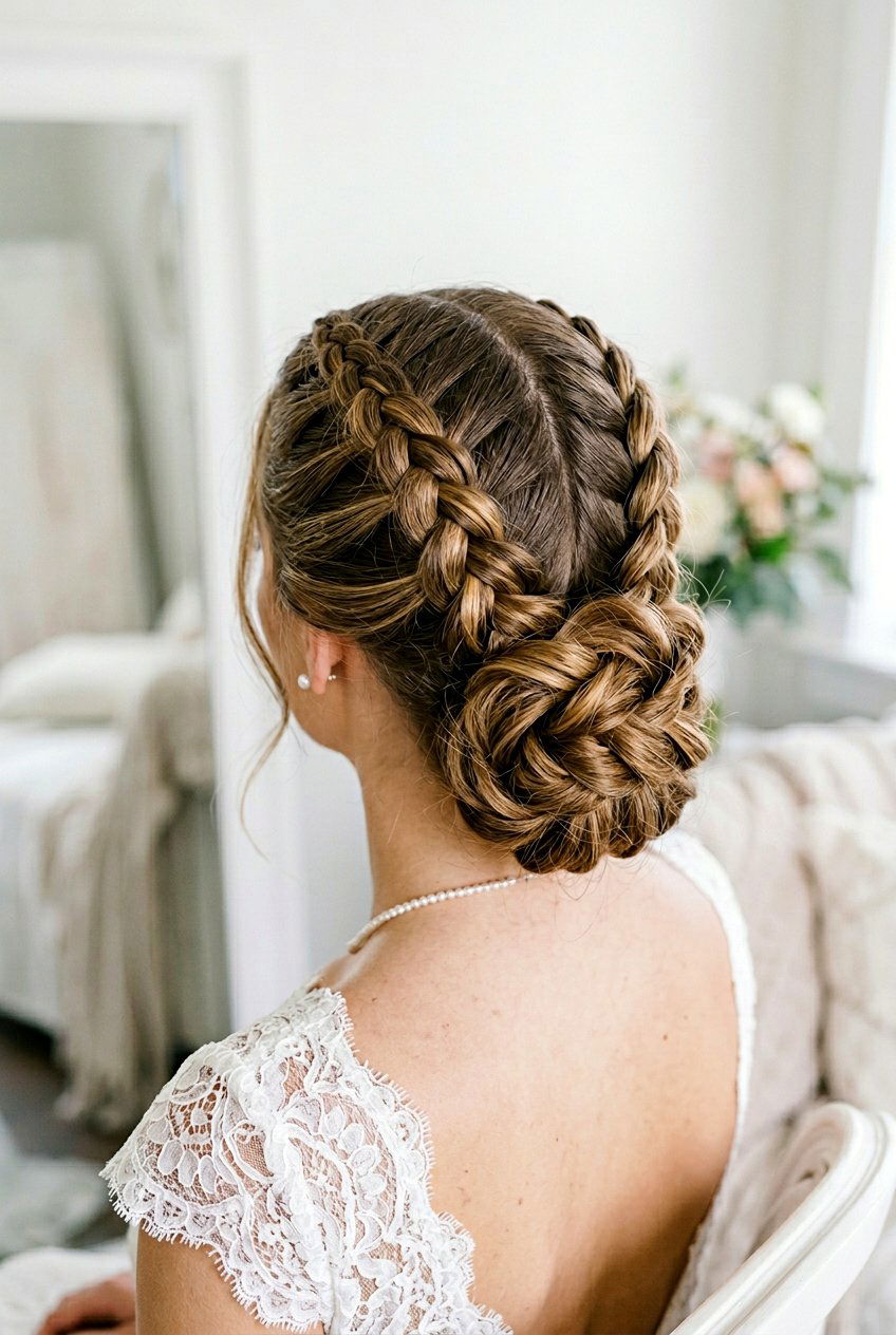 Double Dutch Braided Updo - 20 bridal hairstyle with romantic braid - 20 bridal hairstyle with romantic braid