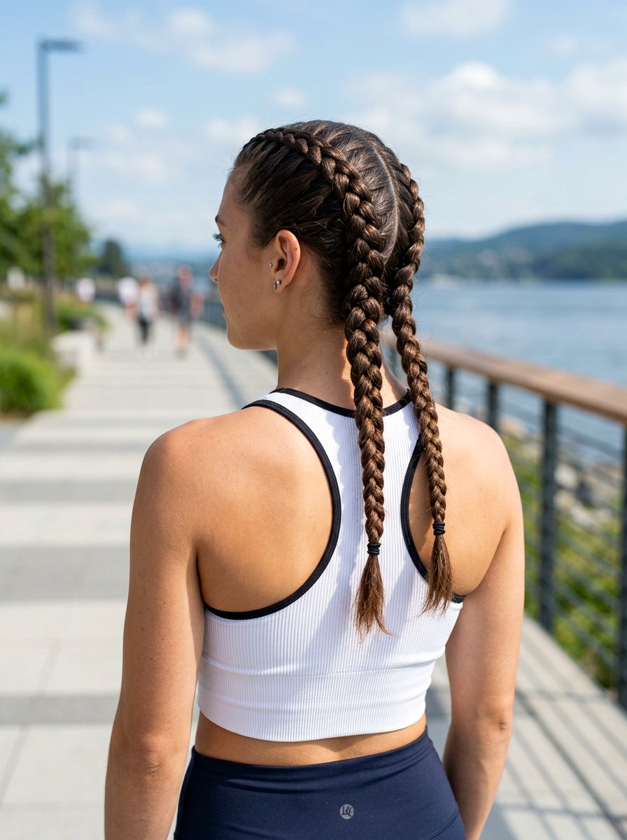 Double Dutch Braids For Gym Workout - 20 gym hairstyle for thick curly hair - 20 gym hairstyle for thick curly hair