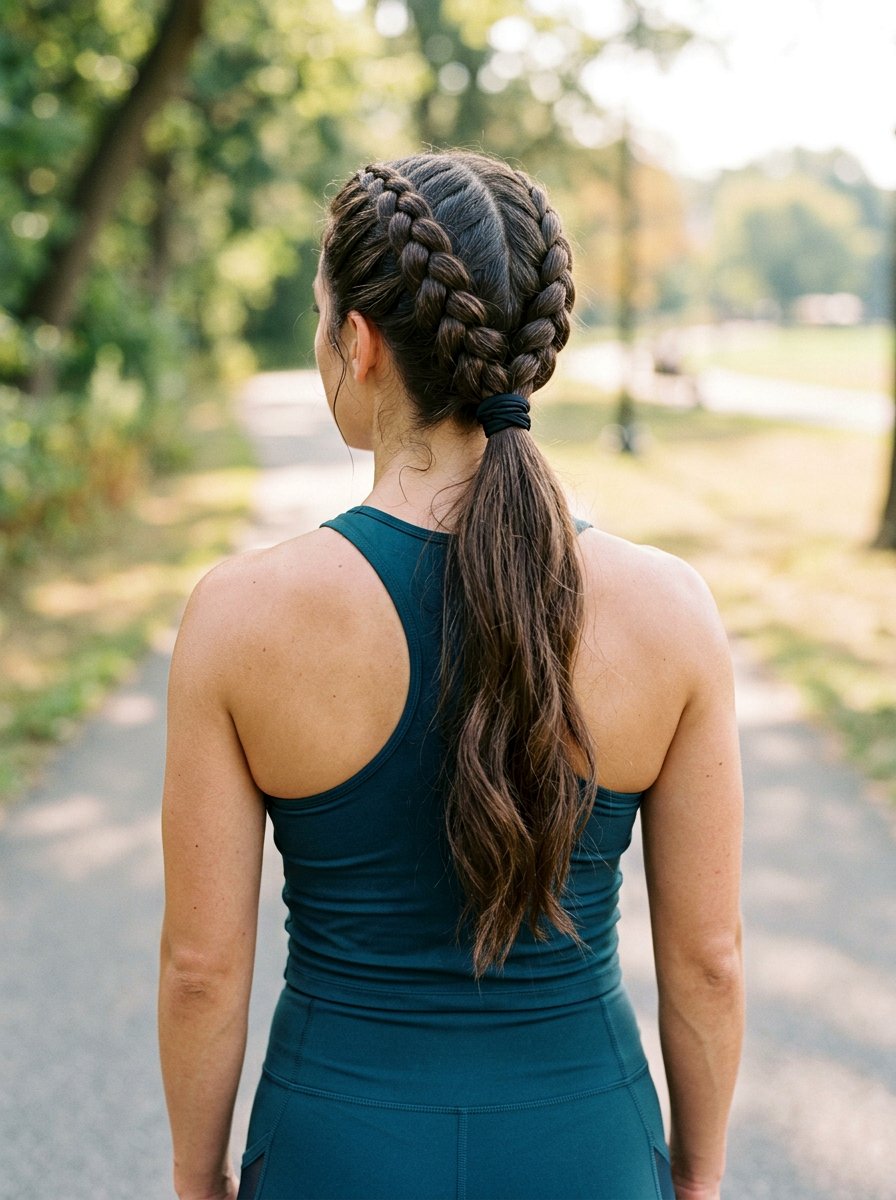 Double French Braid Ponytail - 20 volleyball ponytail with braid - 20 volleyball ponytail with braid