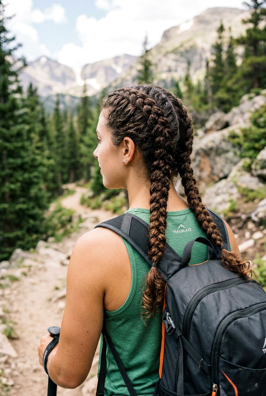 Double French Braids - 20 hiking hairstyle for curly hair women - 20 hiking hairstyle for curly hair women