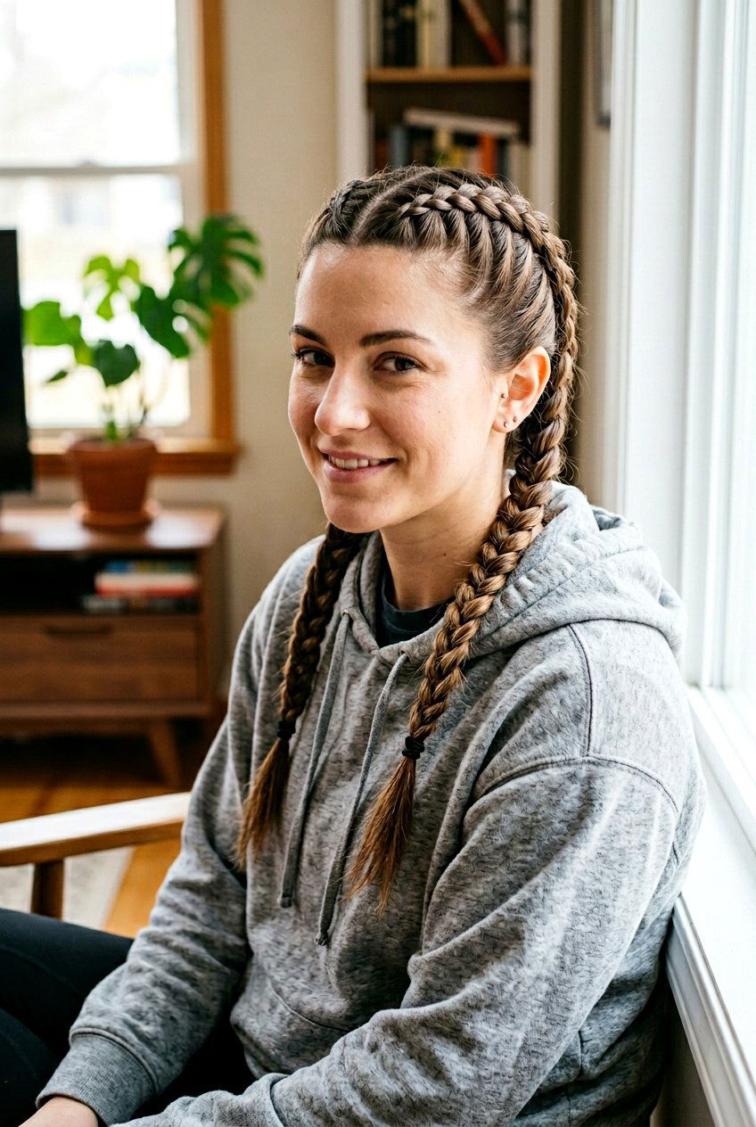 Double French Braids - 20 hairstyle for postpartum baby hairs - 20 hairstyle for postpartum baby hairs