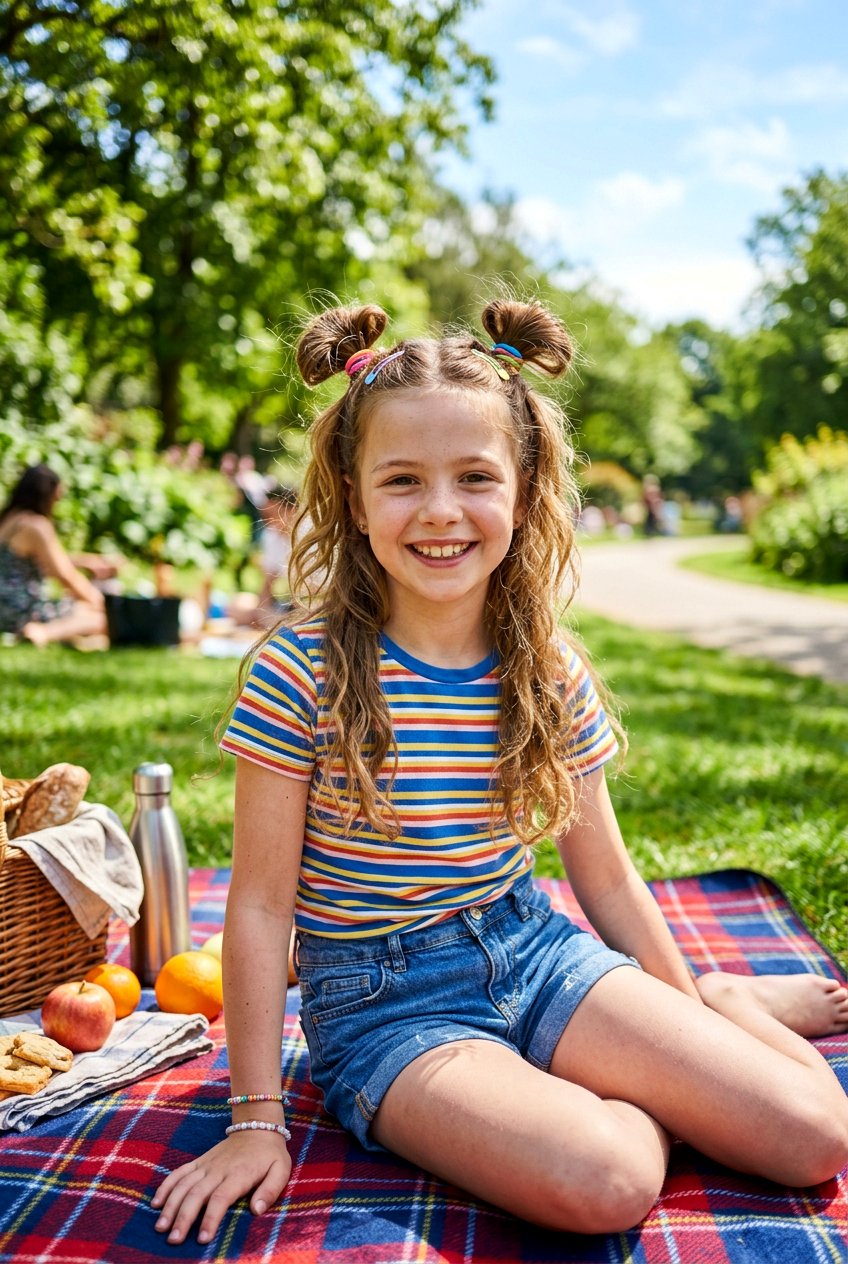 Double Half Up Buns Picnic Hair - 20 picnic hairstyles for girls - 20 picnic hairstyles for girls