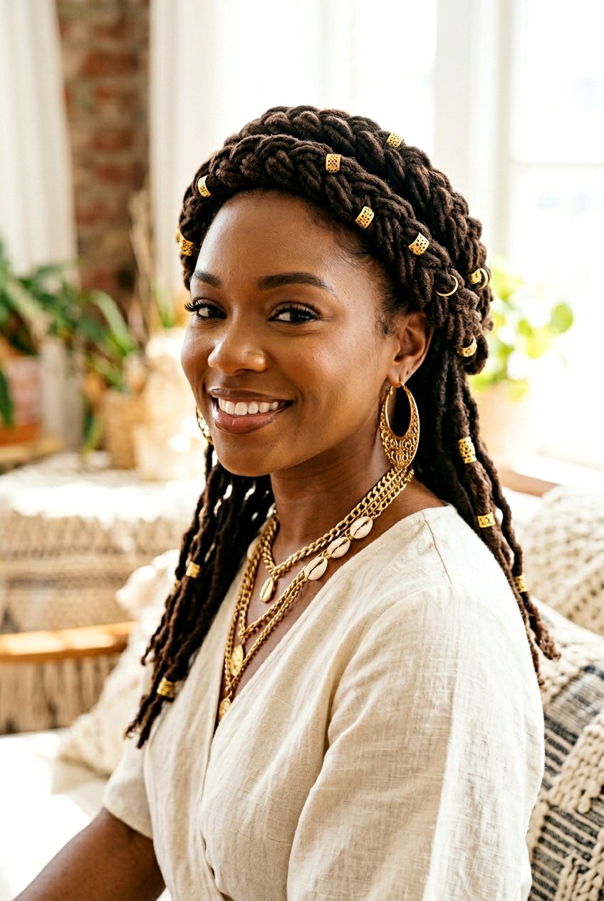 Double Halo Braid Locs - 20 loc styles for wedding guests - 20 loc styles for wedding guests