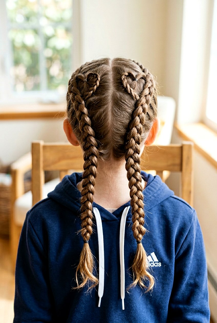 Double Heart Dutch Braids - 20 valentine hairstyles for girls - 20 valentine hairstyles for girls