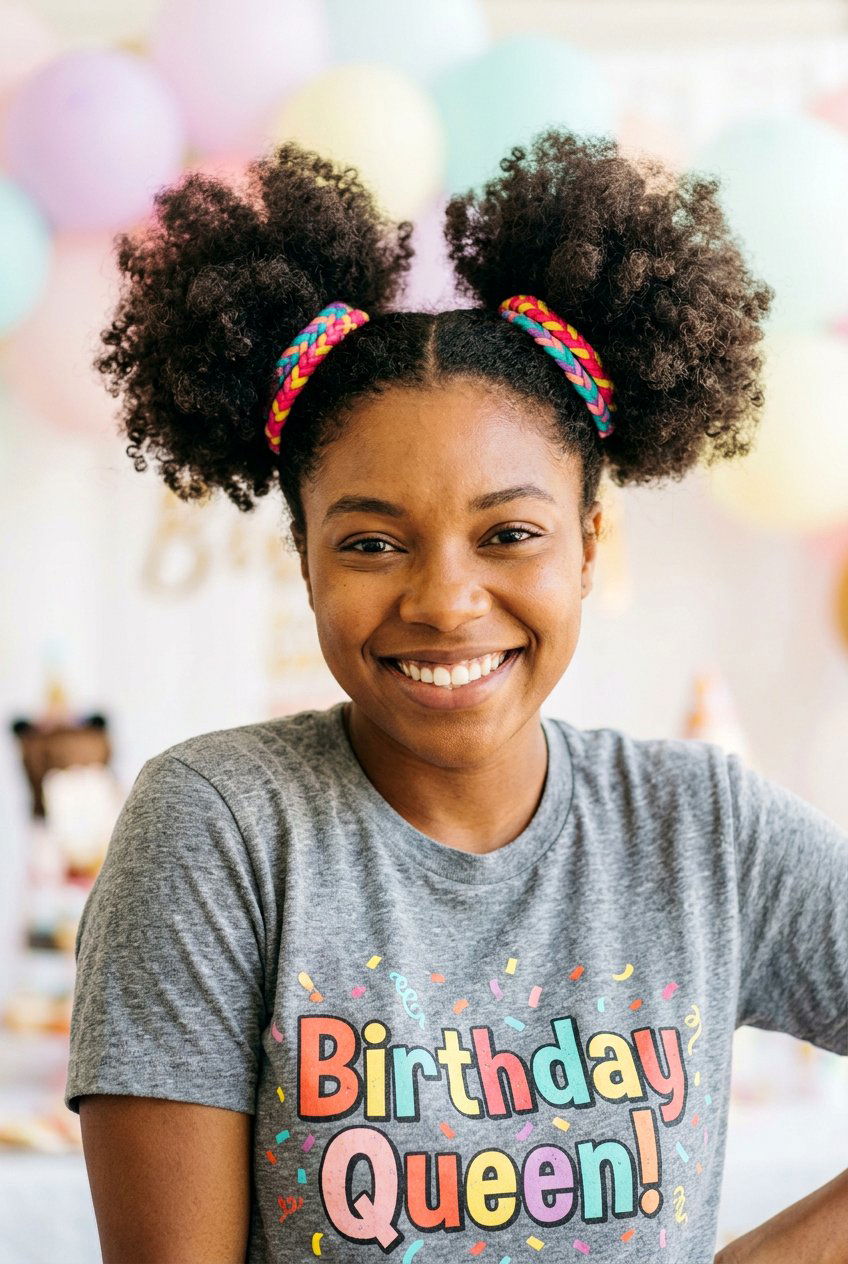 Double High Buns With Curls - 20 birthday hairstyle for little girls with curls - 20 birthday hairstyle for little girls with curls