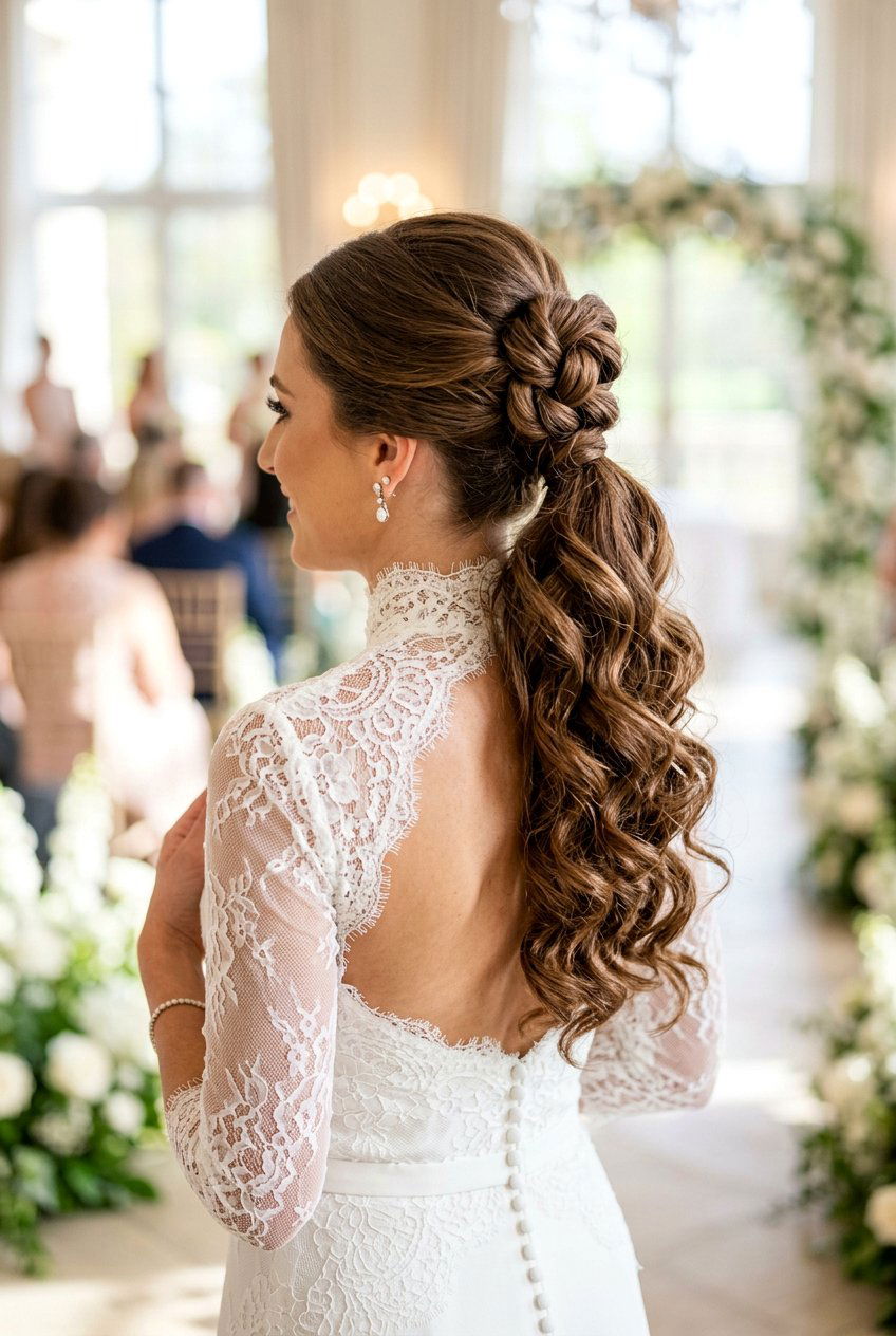 Double Knot Curly Ponytail - 20 modern bridal ponytail with curls - 20 modern bridal ponytail with curls