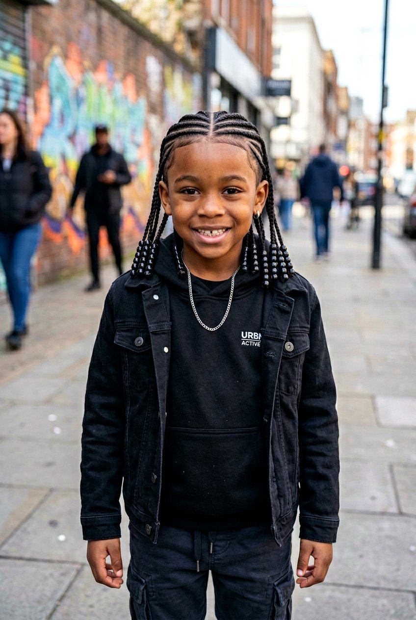 Double Layer Boys Cornrows With Black Beads - 20 boys cornrows with beads - 20 boys cornrows with beads