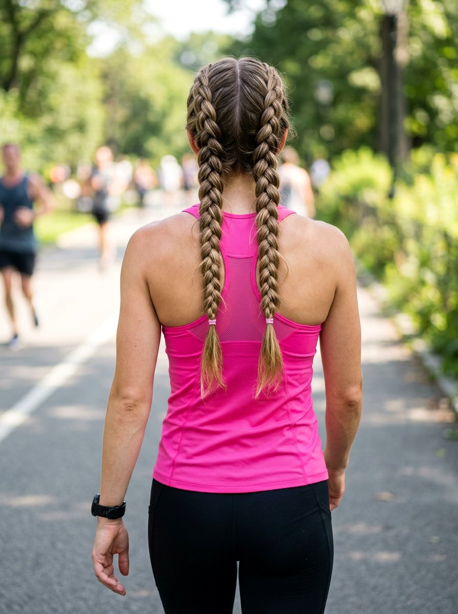 Double Loose French Braids - 20 yoga hairstyle with loose braid - 20 yoga hairstyle with loose braid