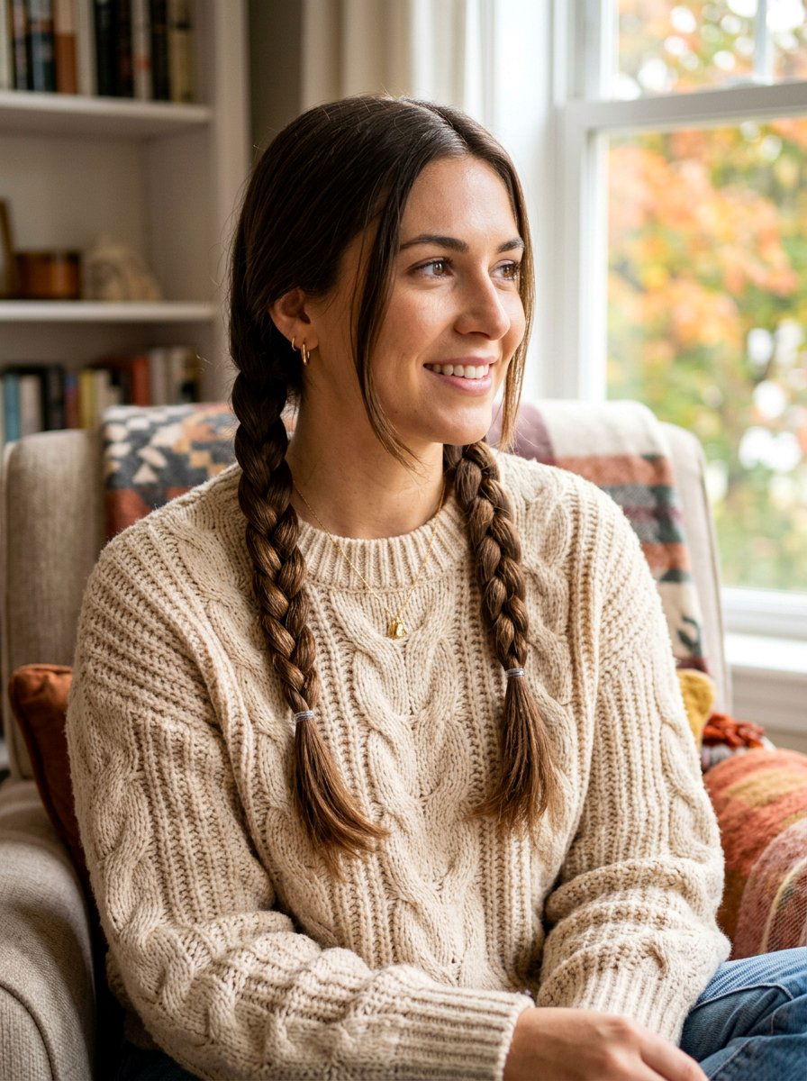 Double Low Braids - 20 quick hairstyle for office commute - 20 quick hairstyle for office commute