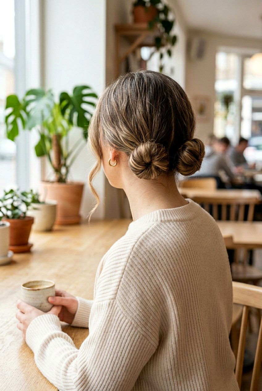 Double Low Buns for Moms - 20 easy hairstyles for moms - 20 easy hairstyles for moms
