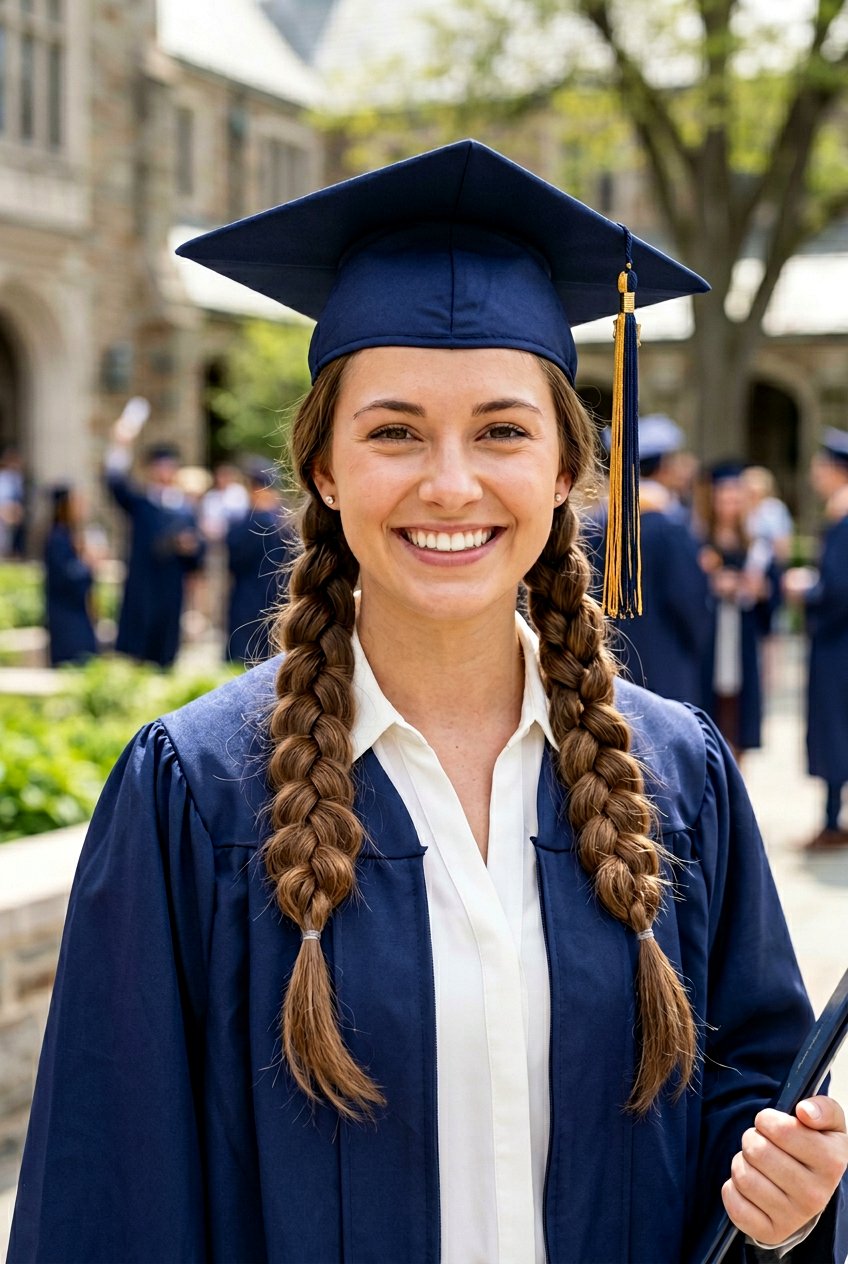 Double Low Pigtail Braids - 20 graduation cap hairstyles - 20 graduation cap hairstyles
