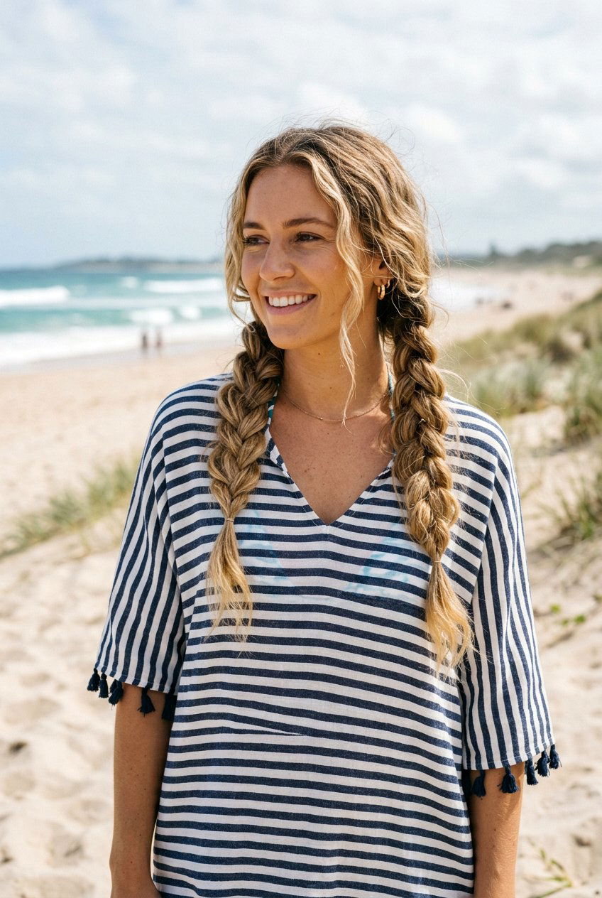 Double Messy Side Braids - 20 beach hairstyle with messy side braid - 20 beach hairstyle with messy side braid