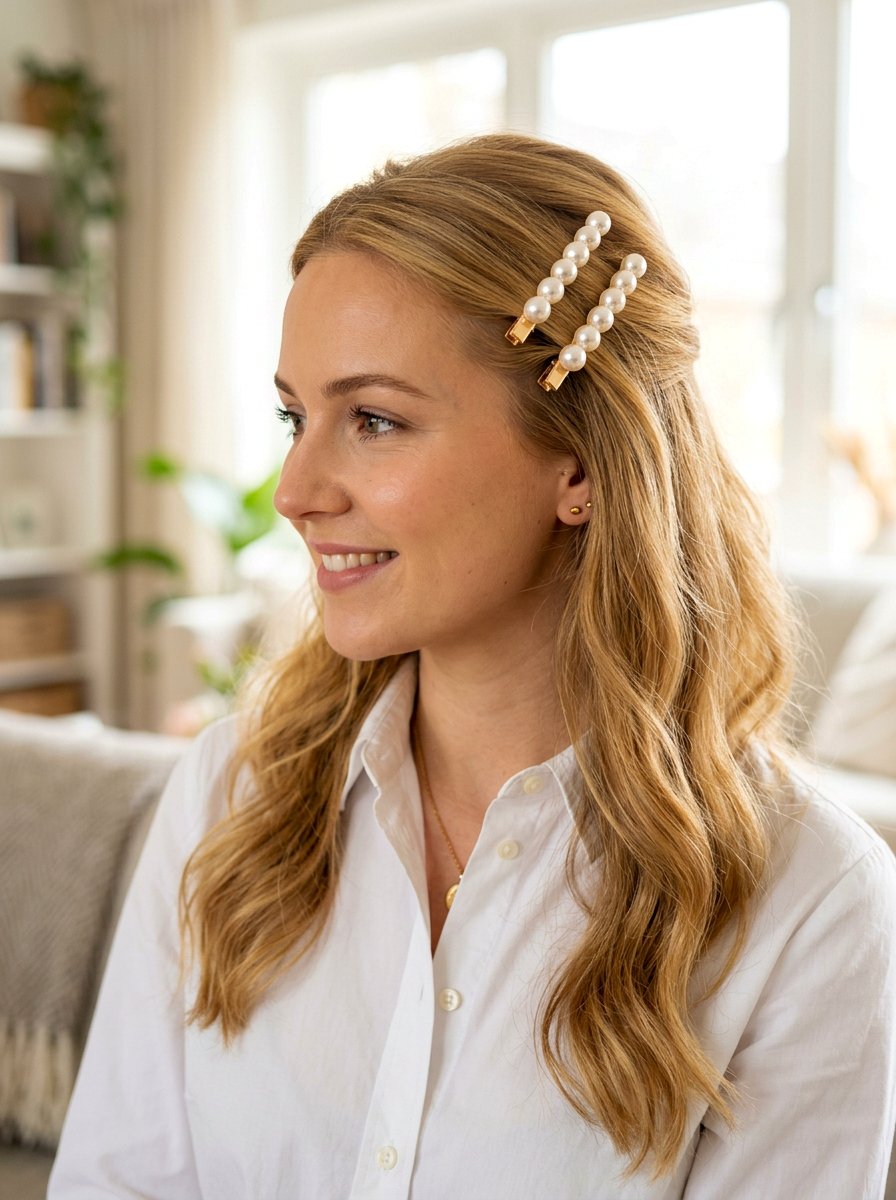 Double Pearl Clip Half Up - 20 pearl clip half up hairstyle - 20 pearl clip half up hairstyle