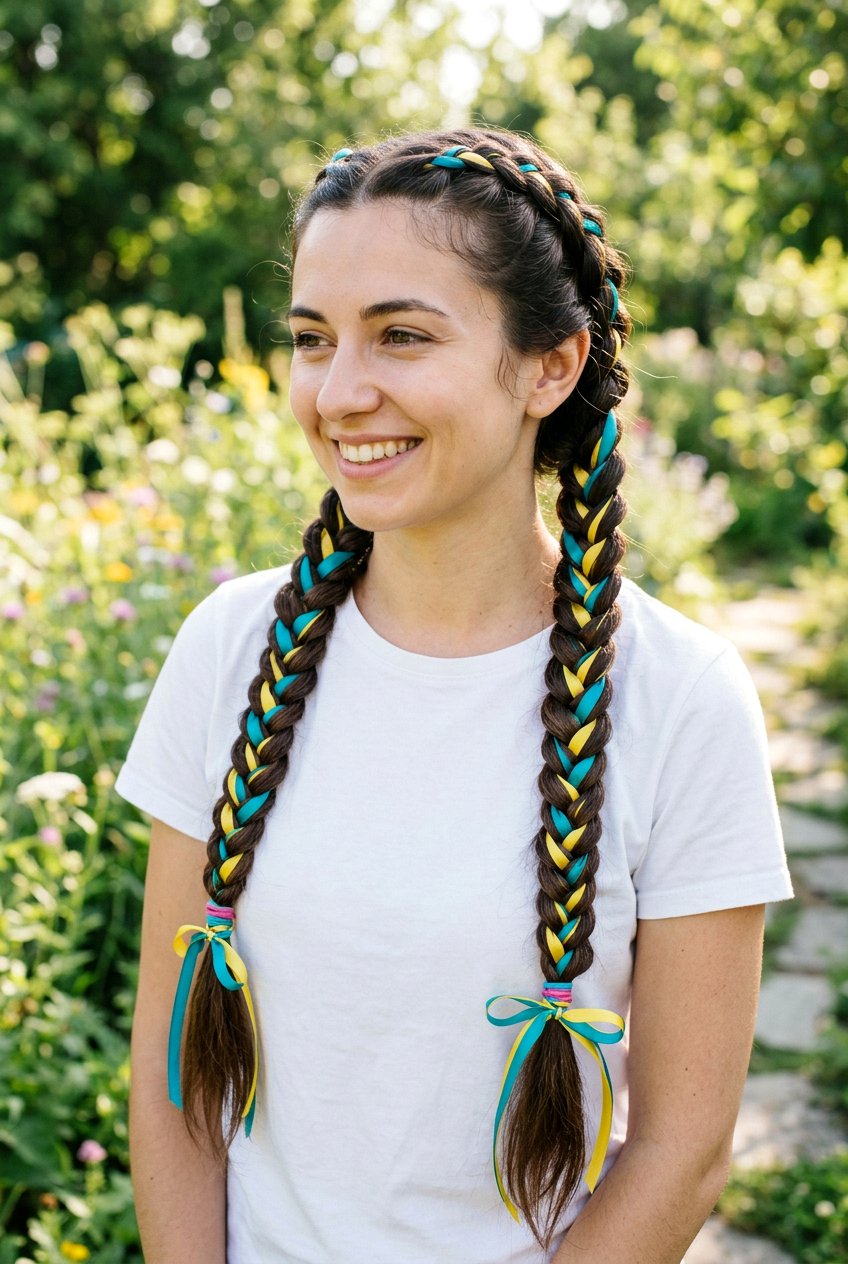 Double Ribbon Woven Braids - 20 ribbon woven braid hairstyle - 20 ribbon woven braid hairstyle