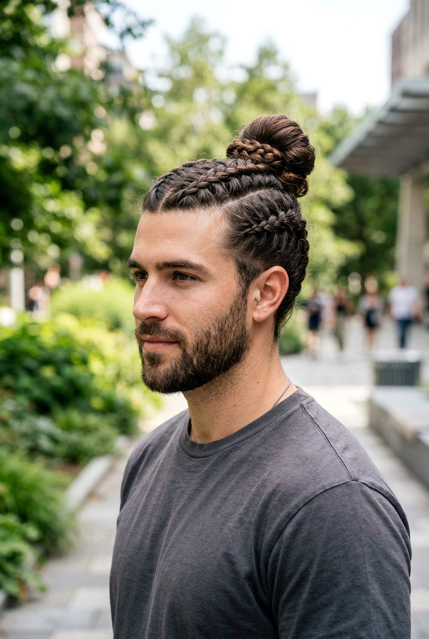 Double Side Braided Man Bun - 20 braided man bun hairstyle - 20 braided man bun hairstyle
