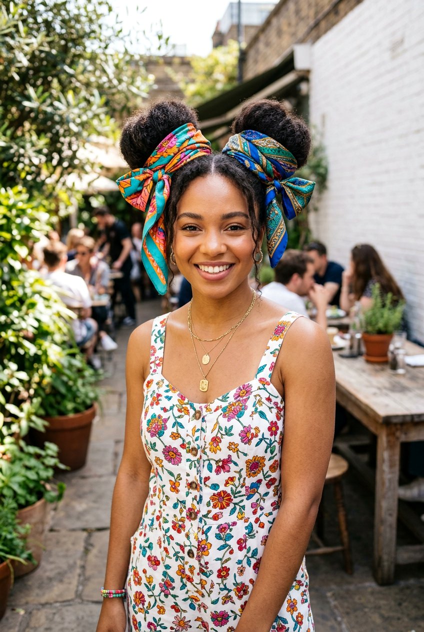 Double Silk Scarf Space Buns - 20 silk scarf bun hairstyle - 20 silk scarf bun hairstyle