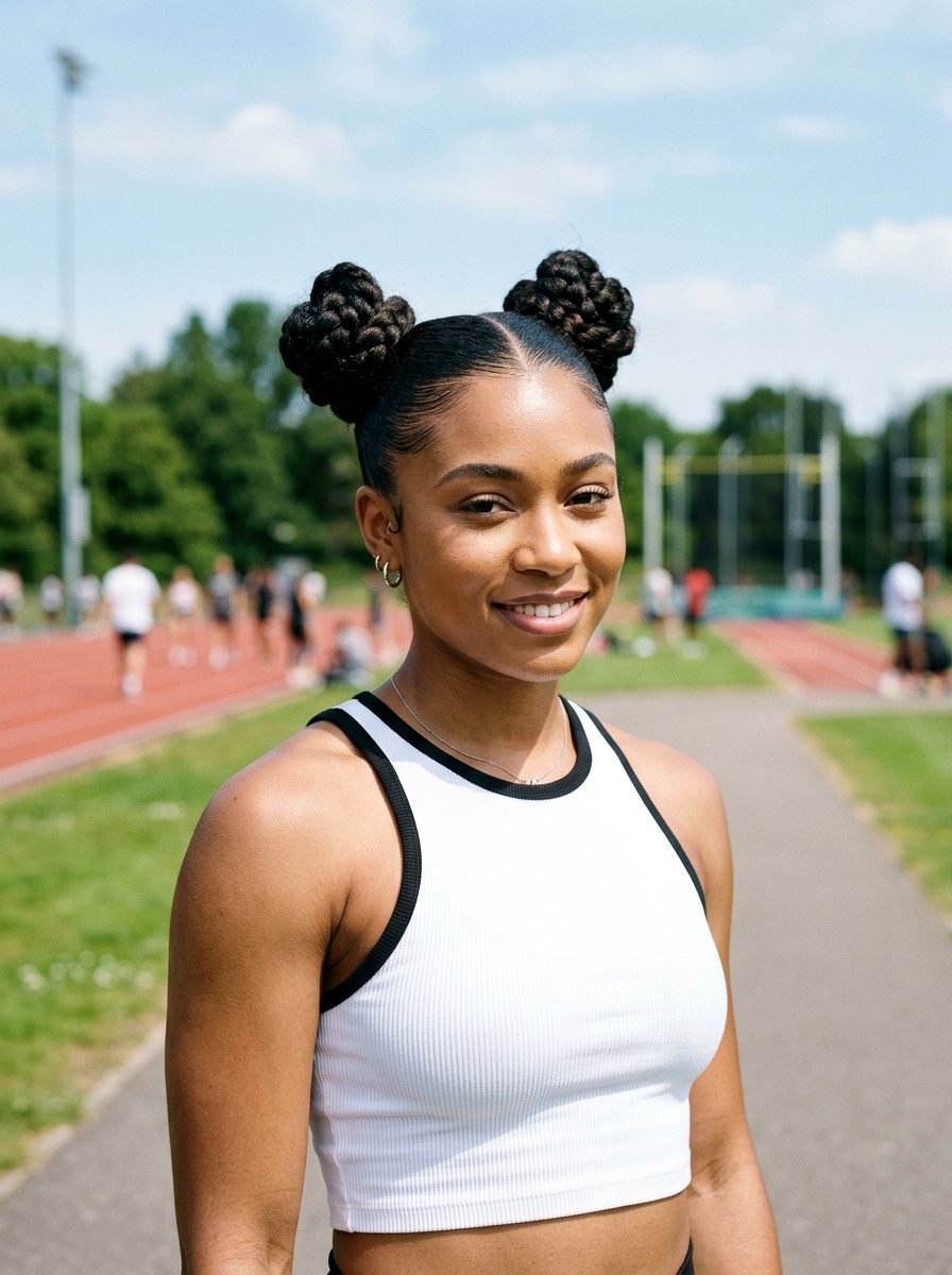 Double Space Bun - 20 dance practice bun hairstyle - 20 dance practice bun hairstyle