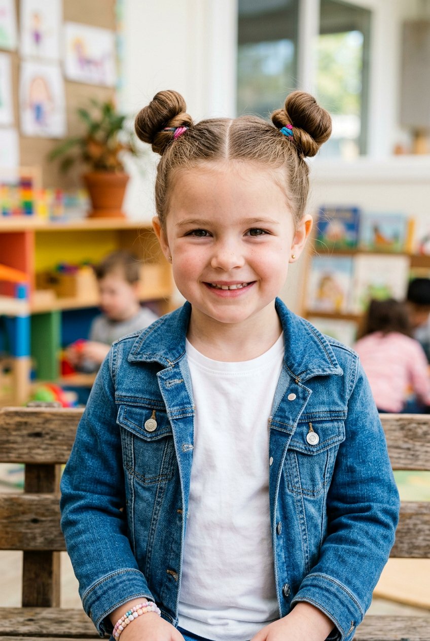 Double Space Buns - 20 easy school hairstyle for preschool girls - 20 easy school hairstyle for preschool girls