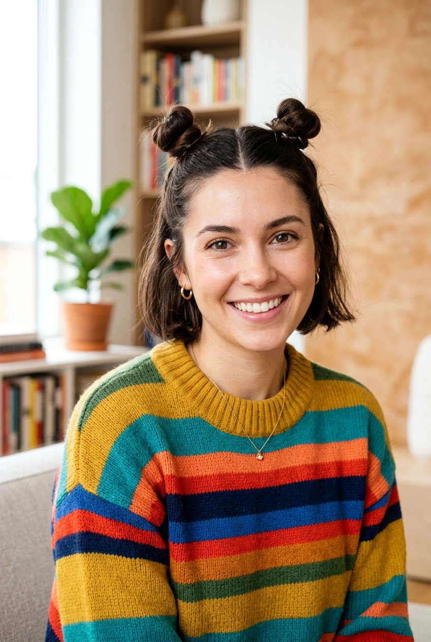 Double Space Buns - 20 school hairstyle for short bob hair - 20 school hairstyle for short bob hair