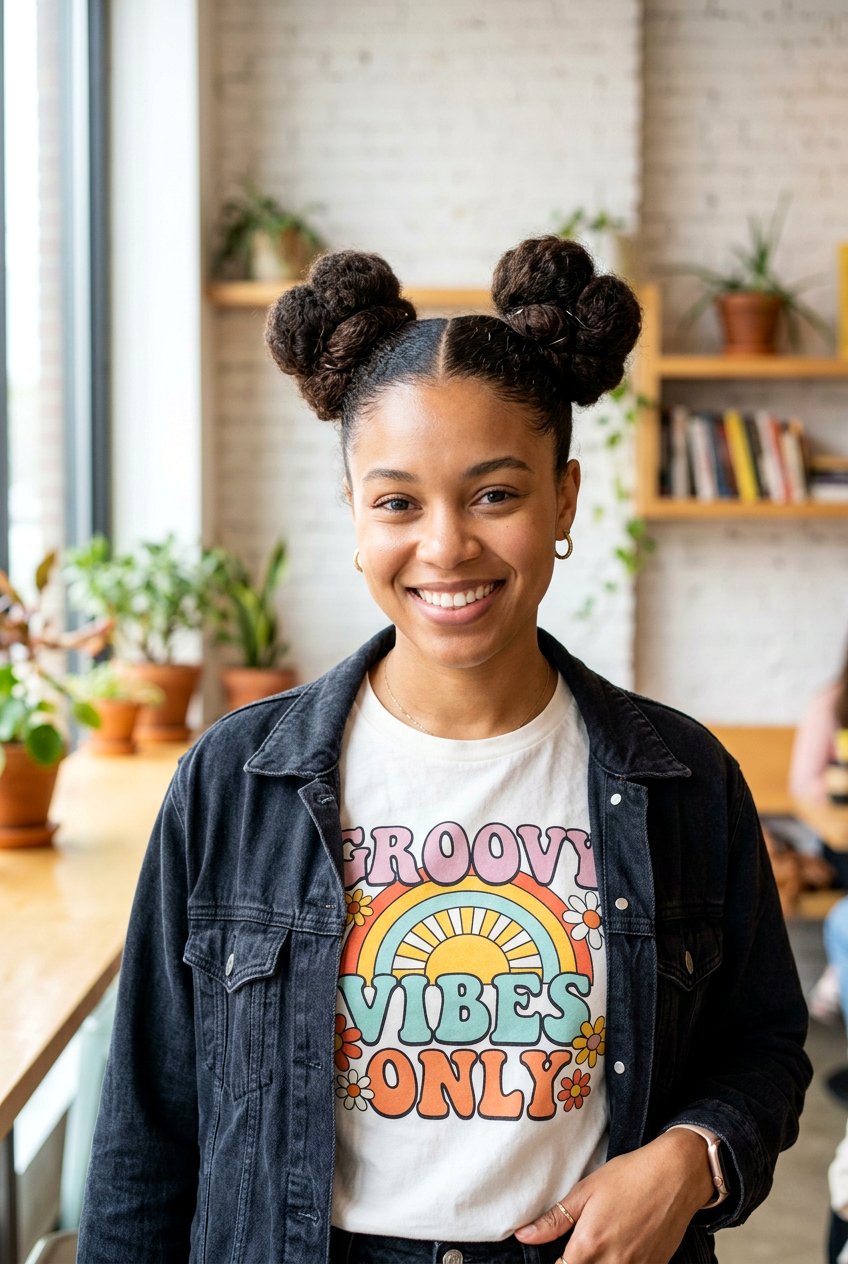 Double Space Buns - 20 birthday hairstyle for long straight hair - 20 birthday hairstyle for long straight hair