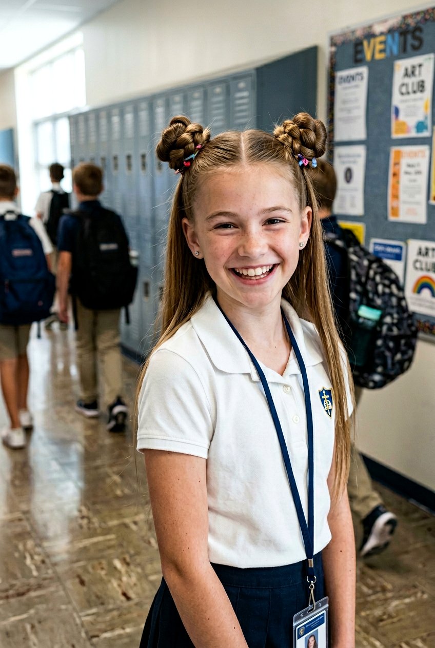 Double Space Buns For School Girls - 20 school bun hairstyle for girls - 20 school bun hairstyle for girls