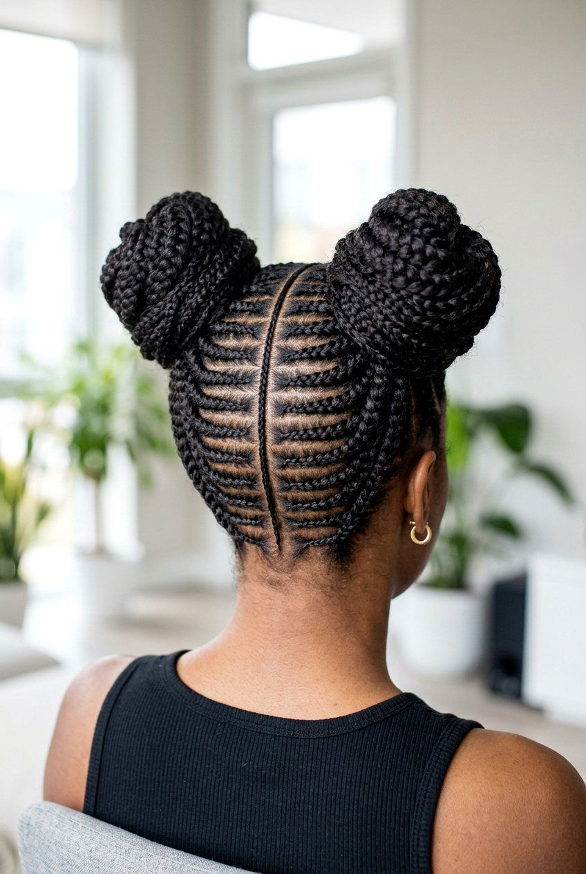 Double Stitch Buns - 20 stitch braids hairstyles - 20 stitch braids hairstyles