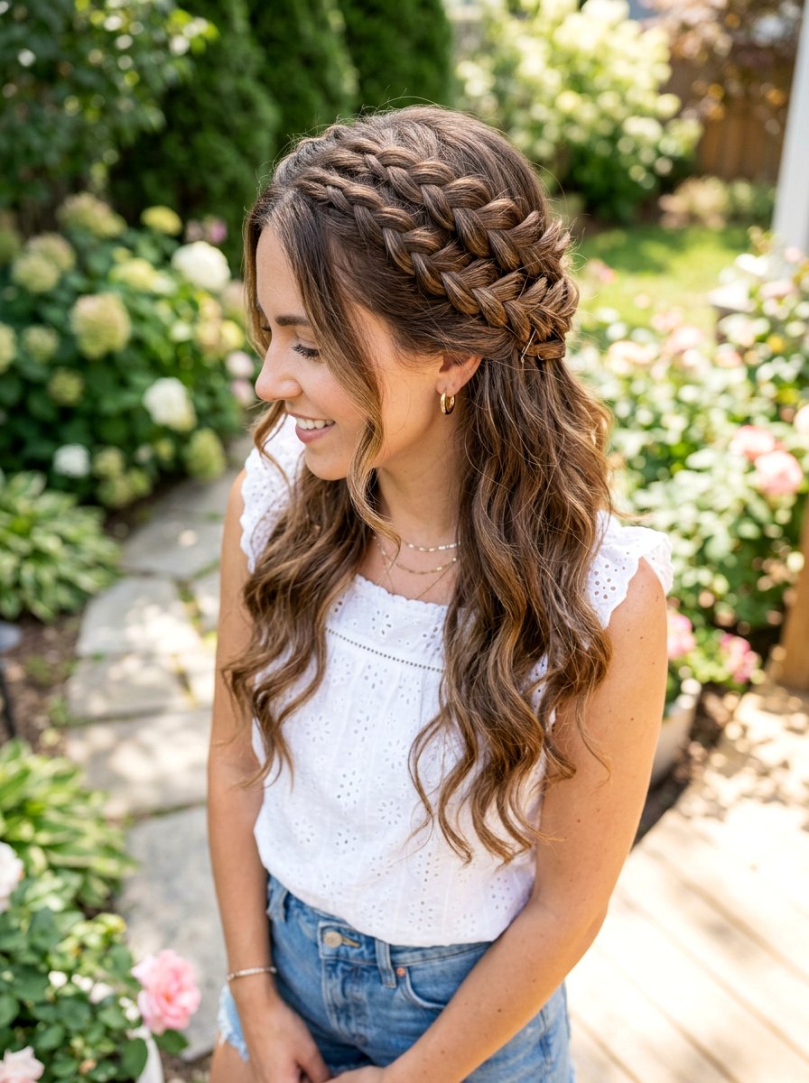 Double Strand Crown Braid With Loose Curls - 20 crown braid with loose curls - 20 crown braid with loose curls