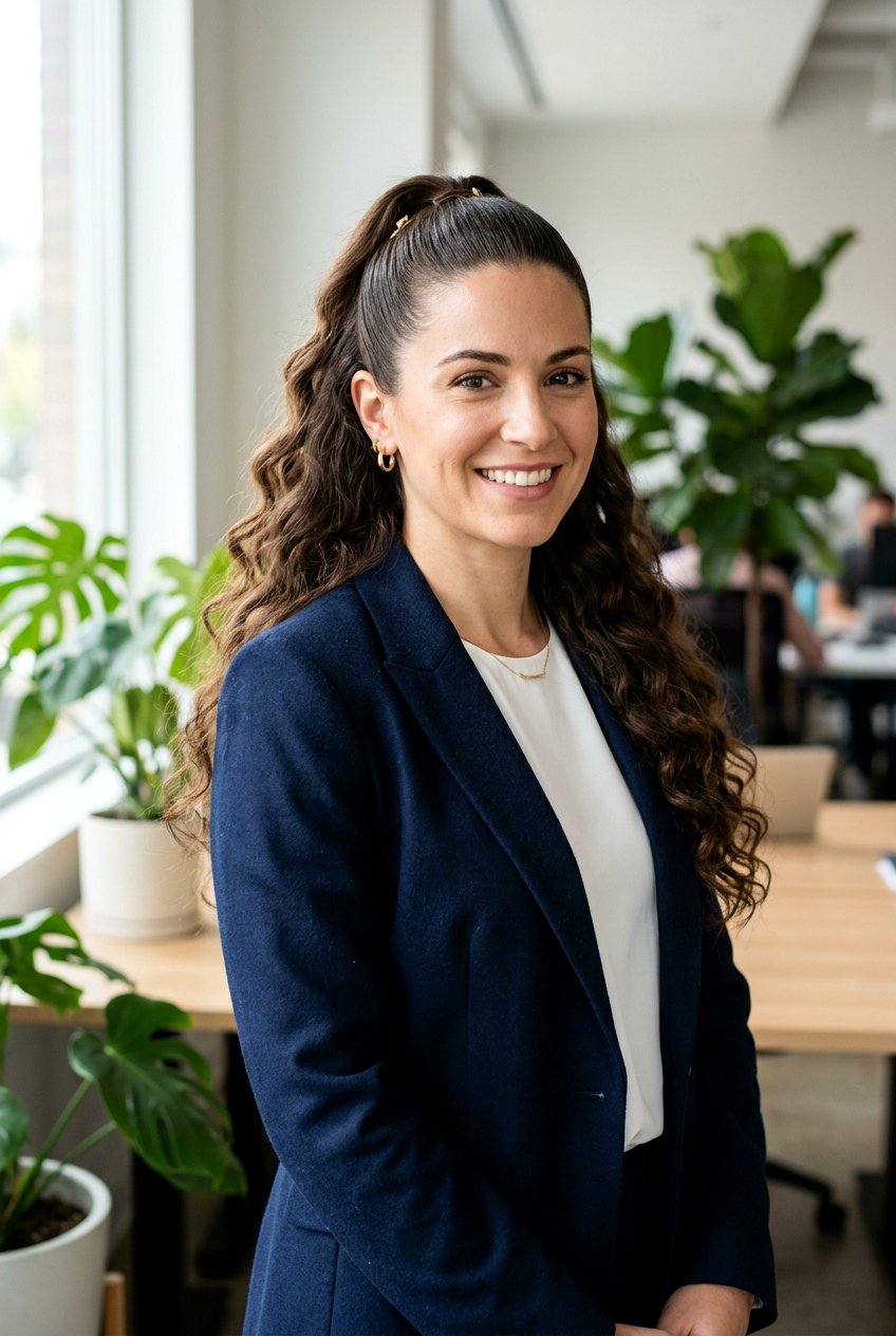 Double Texture Half Up - 20 office hairstyle for thick wavy hair