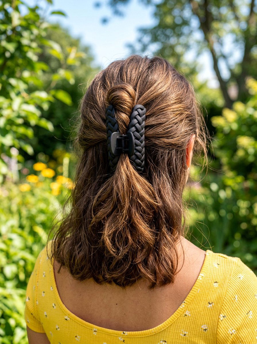 Double Twist Claw Clip - 20 claw clip hairstyle for beach vacation - 20 claw clip hairstyle for beach vacation