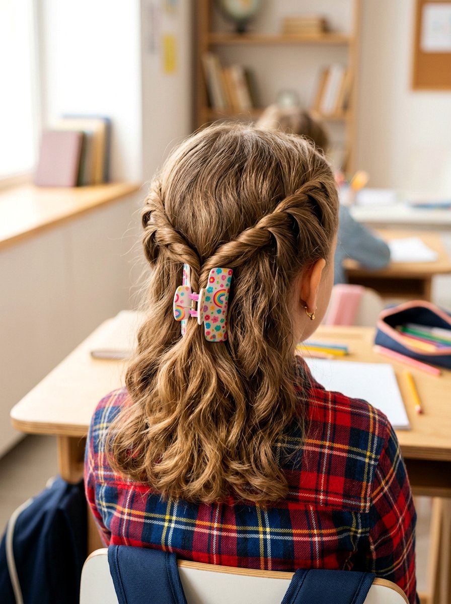 Double Twist Claw Clip - 20 claw clip hairstyle for school girls - 20 claw clip hairstyle for school girls