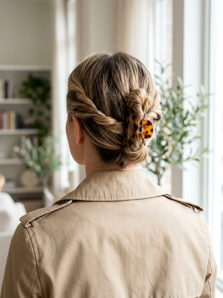 Double Twist Claw Clip Style - 20 office hairstyle with claw clip twist - 20 office hairstyle with claw clip twist