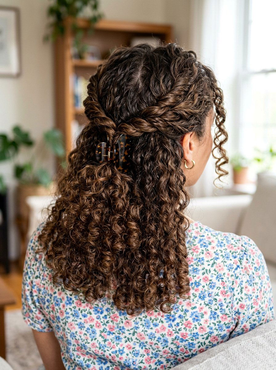 Double Twist Curly Half Up Claw Clip - 20 claw clip half up for curly hair - 20 claw clip half up for curly hair